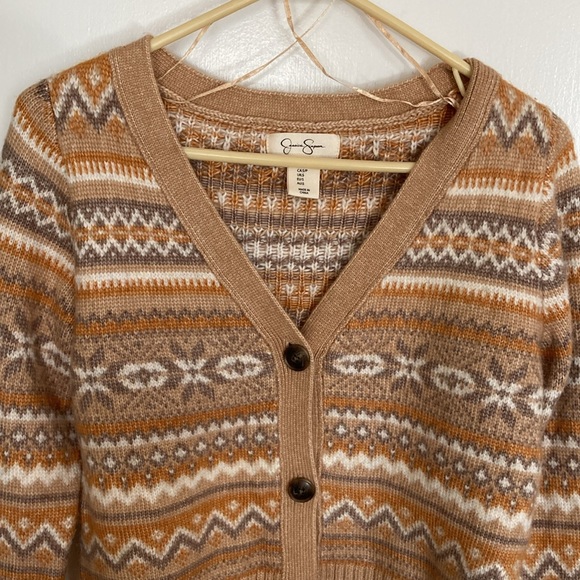 Jessica Simpson, Size S, Tan, Gray, Gold and White multi color printed  Sweater - Picture 2 of 7